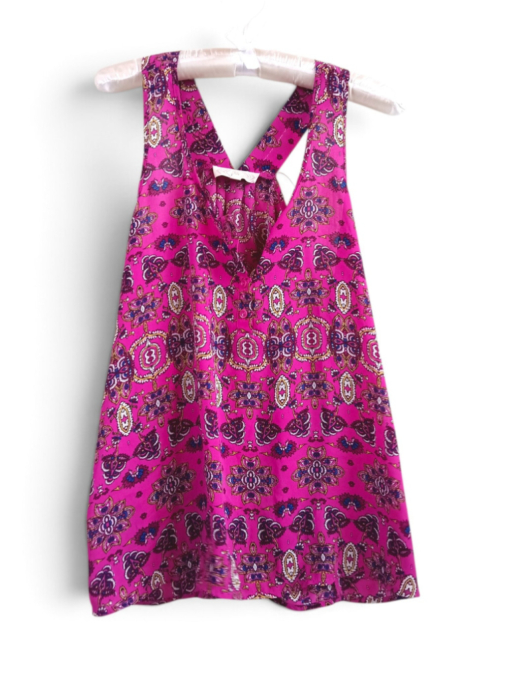 Pink Rose Paisley Tank Top purple flowy boho western colorful floral racerback M
